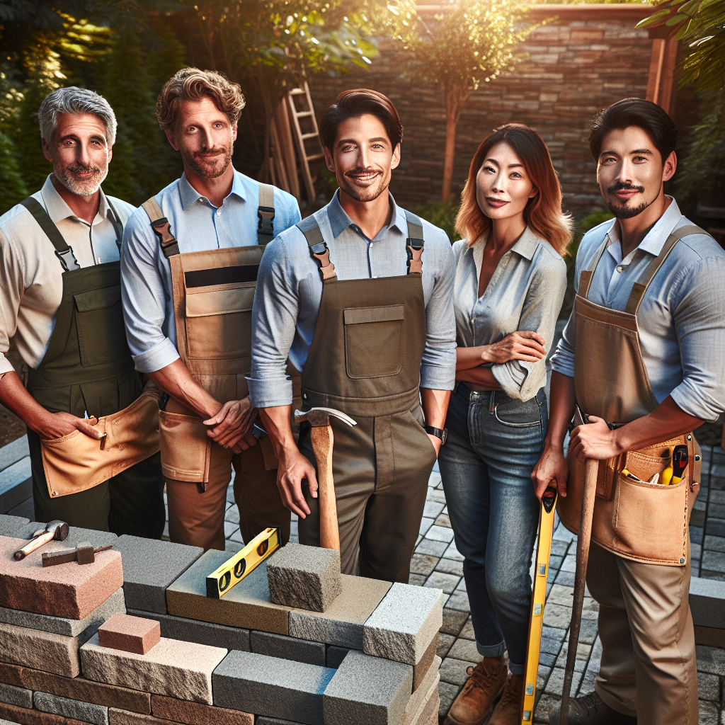 Professional landscaping team specializing in stone wall construction